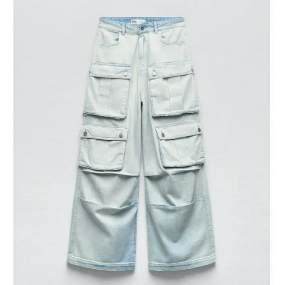 ZARA ZW MID-RISE BAGGY CARGO JEANS - Picture 1 of 6